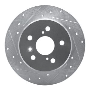 Lexus ES300 Brake Rotor (1) - Rear Left - R1 Concepts - Drilled & Slotted - Silver - `92-`03